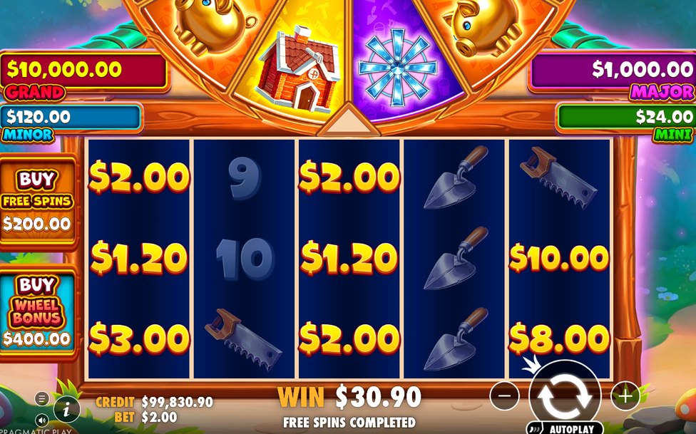 Win screen showing the paid combination and its prize